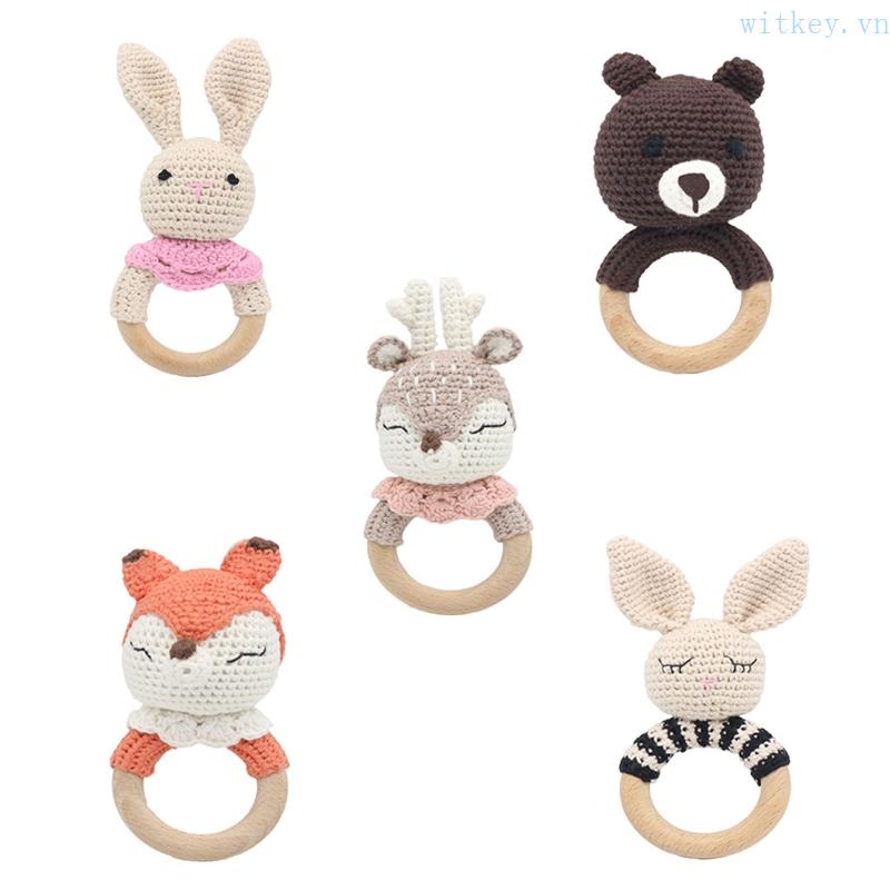 Đồ Chơi Lục Lạc Gặm Nướu Bằng Tay Không BPA Hình Động Vật Đan Móc Thủ Công Cho Bé Sơ Sinh Mọc Răng
