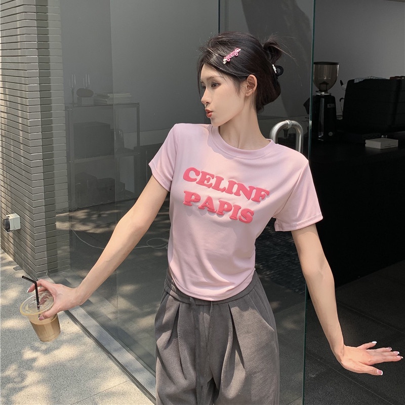 Áo Thun Ngắn Tay Cổ Tròn In Chữ Đơn Giản Theo Phong Cách Mùa Hè