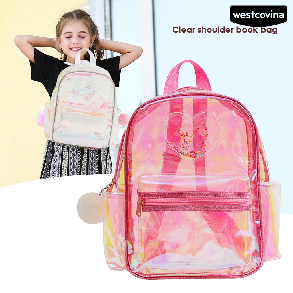 [WSTN] [WSTN]✎Ba Lô Trong Suốt Chống Thấm Nước Sức Chứa Lớn Có Thể Điều Chỉnh Họa Tiết Trái Tim Cho Nữ