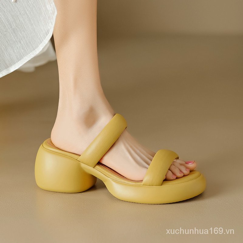 Dép Sandal Đế Xuồng Dày Đế Phẳng Hở Ngón Mùa Hè Phong Cách La Mã Cổ Điển Cho Nữ