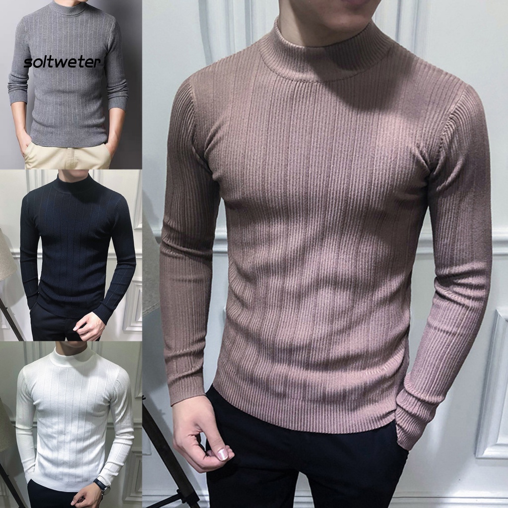 Áo Sweater Cổ Cao Họa Tiết Kẻ Sọc Màu Sắc Thời Trang Mùa Đông Cho Nam