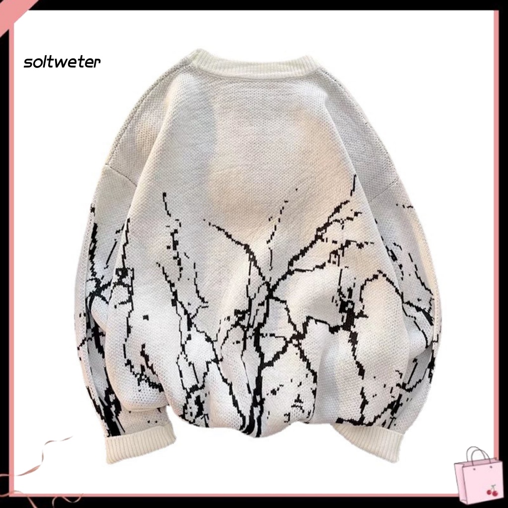 Áo Sweater Cổ Tròn Tay Dài Dáng Rộng Co Giãn Phối Màu Tương Phản Thời Trang Mùa Đông Cho Nam