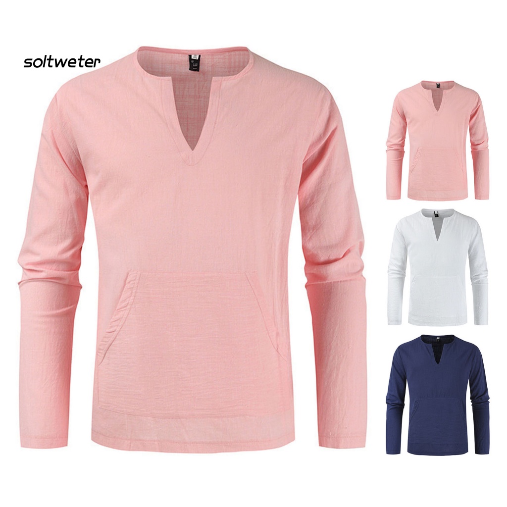 Áo Thun Tay Dài Cổ Chữ V Màu Trơn Mềm Mại Dáng Ôm Thời Trang Cho Nam