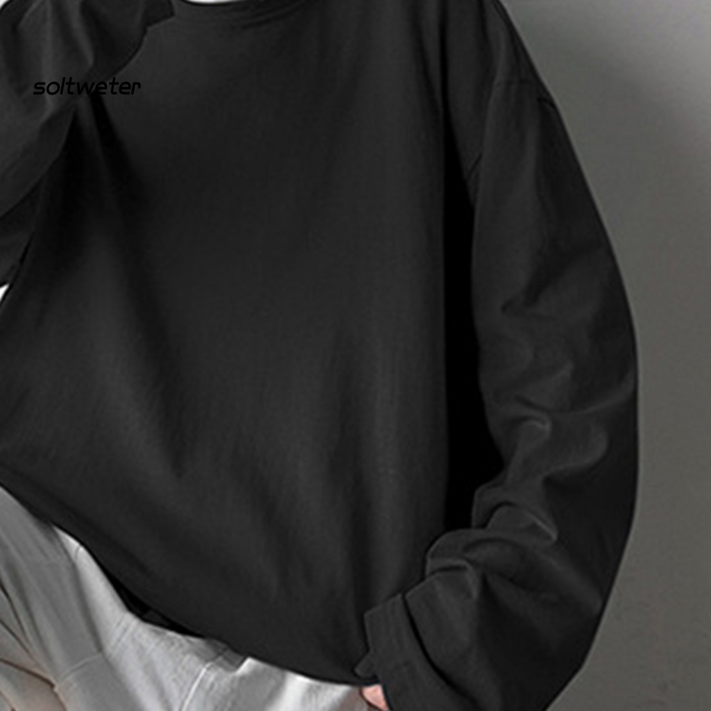 Áo Thun Tay Dài Cổ Tròn Màu Sắc Đơn Giản Cho Nam