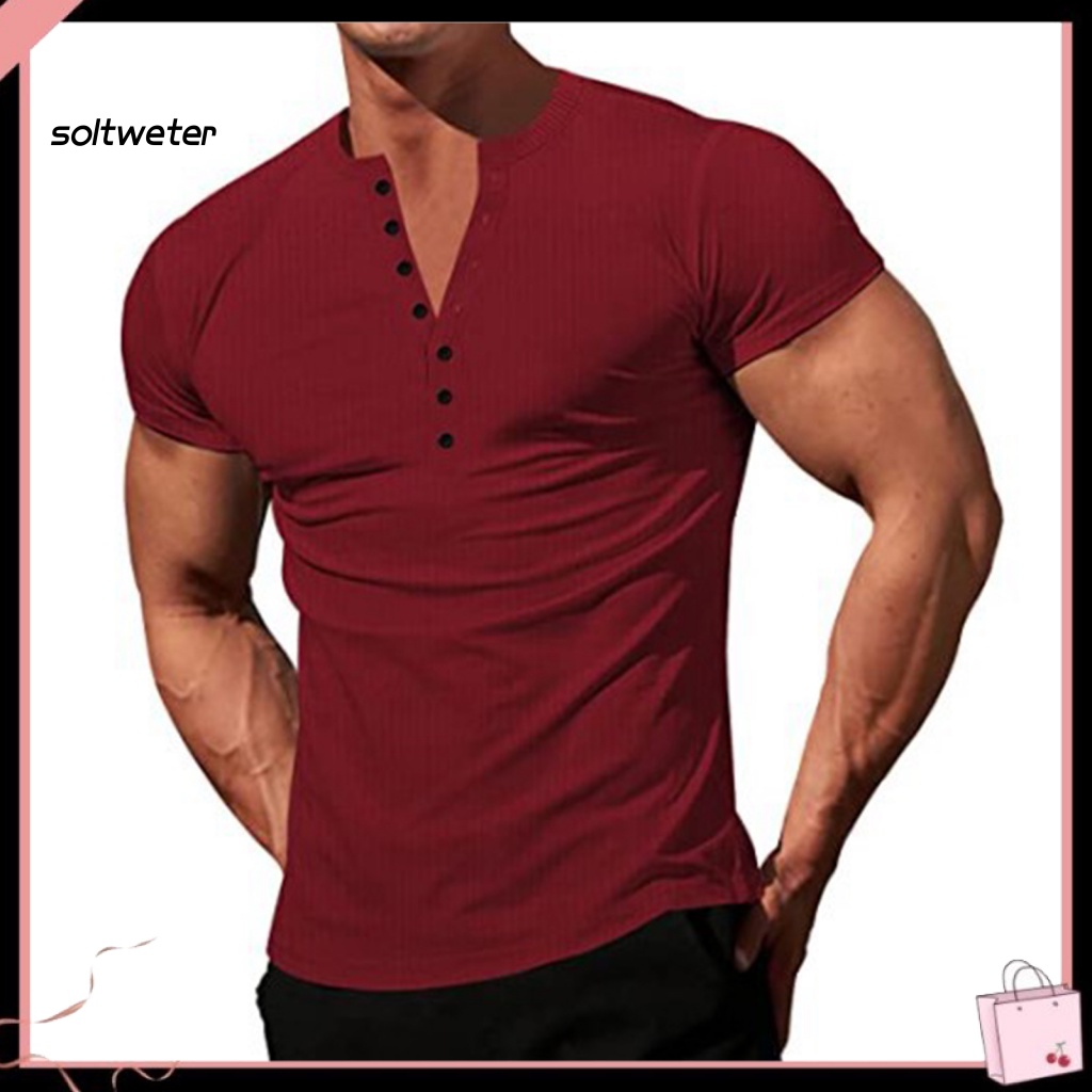 Áo Thun Tay Ngắn Cổ Chữ V Ôm Dáng Thiết Kế Đơn Giản Hợp Thời Trang Cho Nam