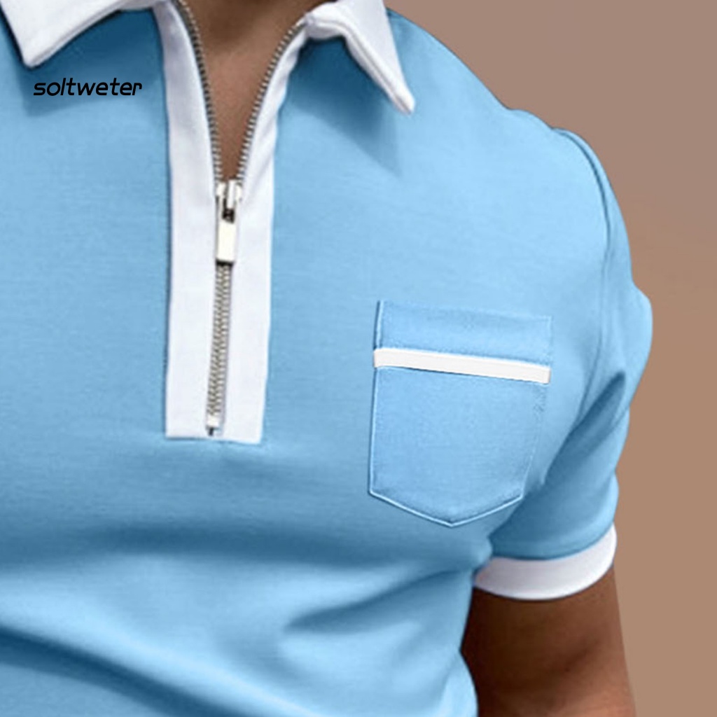 Áo Sơ Mi Tay Ngắn Cổ Bẻ Có Túi Nhỏ Màu Tương Phản Phong Cách Doanh Nhân Thời Trang Mùa Hè Cho Nam