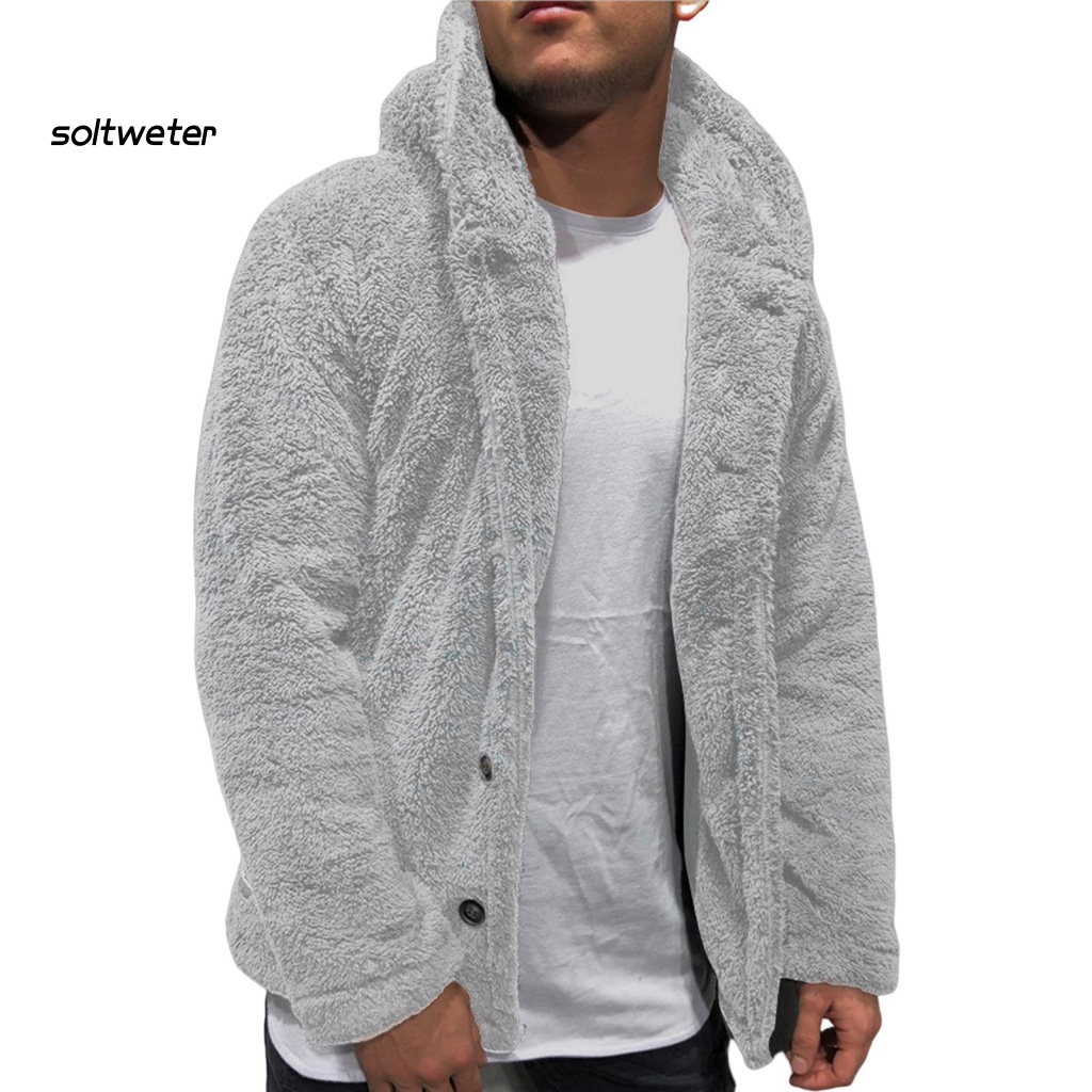 St Áo Khoác Mùa Đông Mềm Mại Có Mũ Trùm Màu Trơn Cài Nút Dày Dặn Có Khóa Cài Cho Nam Mặ