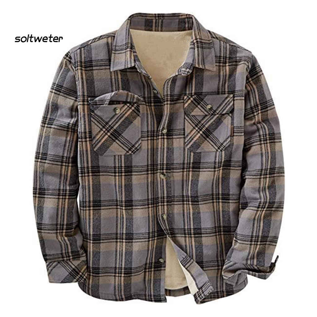 Áo Khoác Tay Dài Giữ Ấm Mùa Thu Lót Lông Dày Kẻ Sọc Nhiều Túi ST Dành Cho Bạn Nam Làm Việc