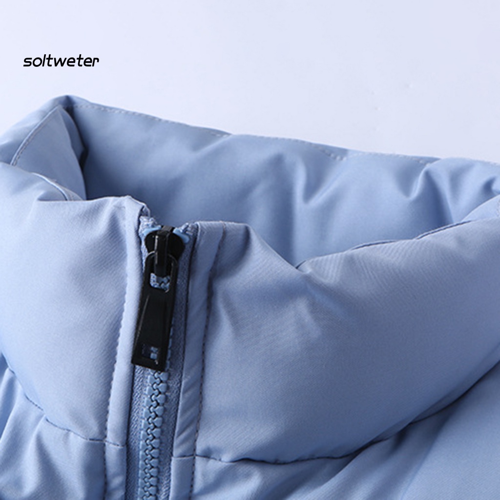 St Áo Khoác Phao Dày Dặn Màu Trơn Tay Dài Cổ Đứng Có Túi Khóa Kéo Có Thể Co Giãn Thời Trang Thu Đông Đường Phố Cho Nam