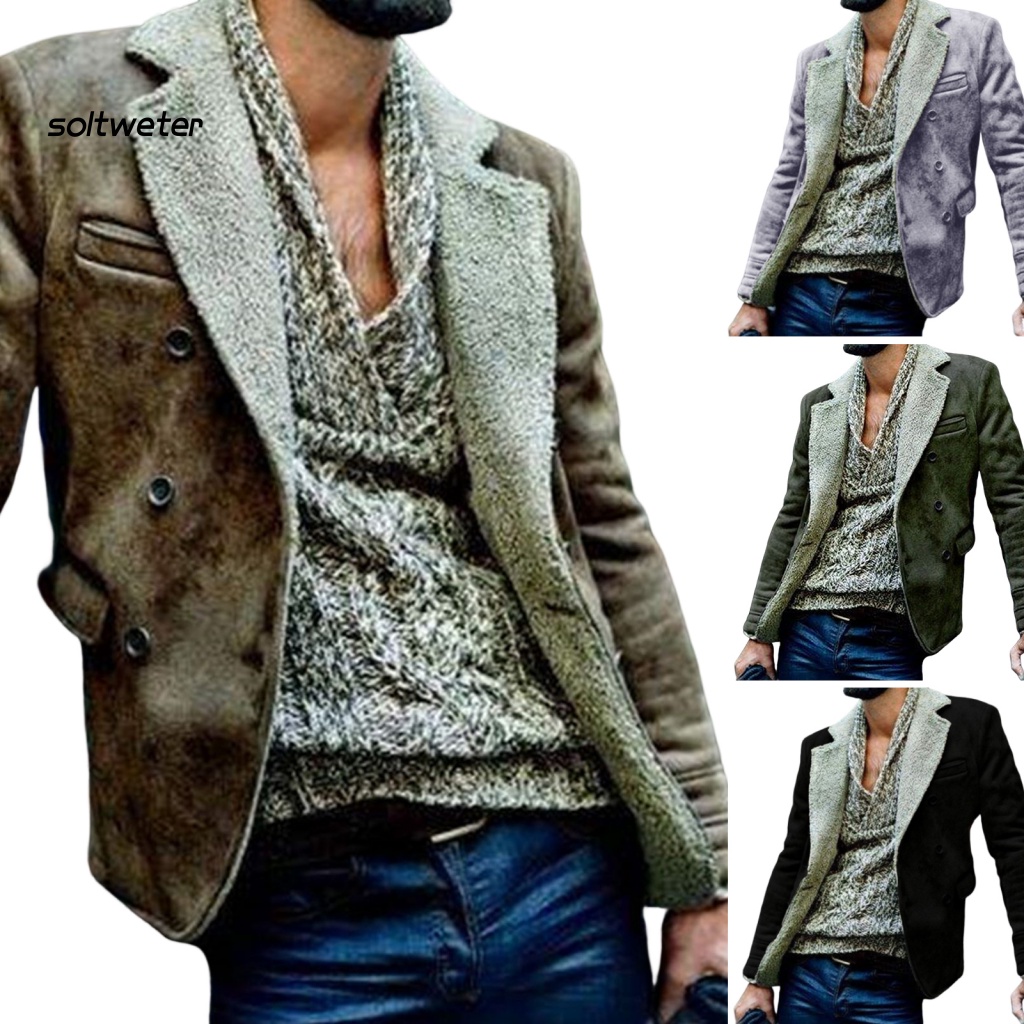 Áo Khoác Tay Dài Cổ Bẻ Giả Lông Thú Giữ Ấm Mùa Thu Cho Nam