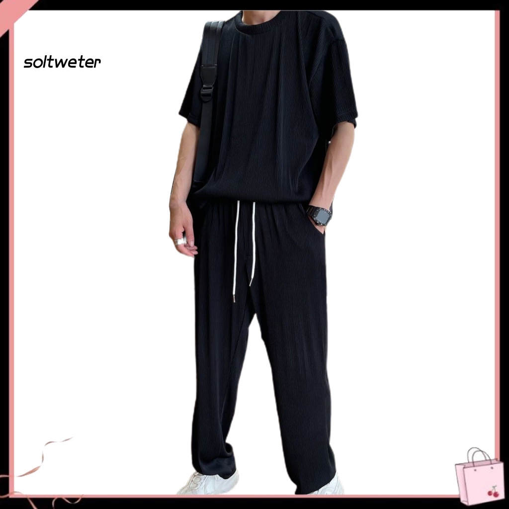 1 Bộ Áo Cổ Thuyền Màu Trơn Phối Quần Dài Dáng Rộng Thời Trang Mùa Hè Cho Văn Phòng