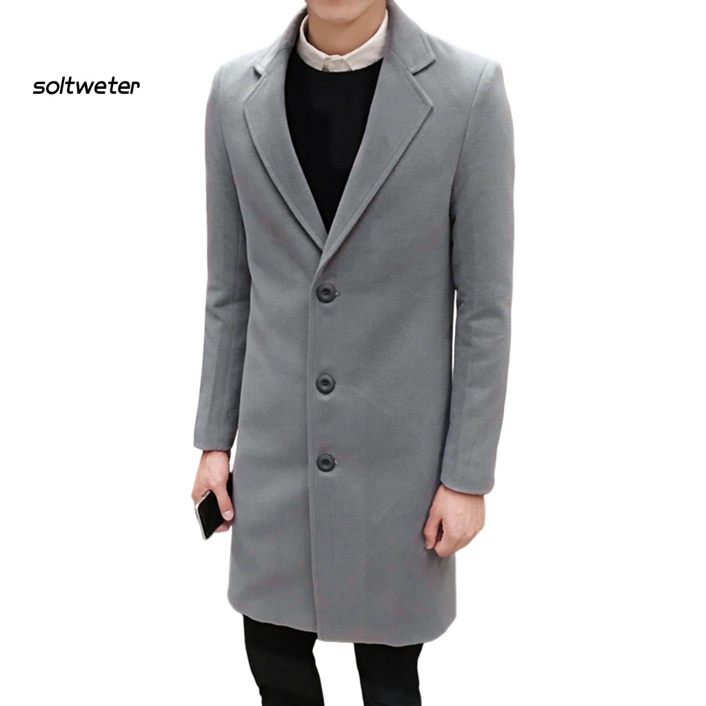St Áo Khoác Nam Màu Trơn Dáng Ôm Cài Nút Cổ Bẻ Phong Cách Doanh Nhân Thời Trang Thu Đông