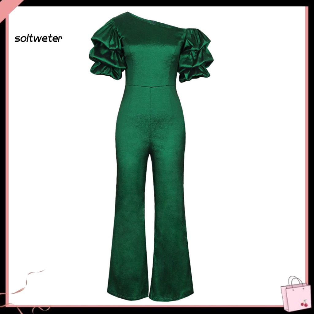 Bộ Áo Liền Quần Ống Rộng Lưng Cao Tay Phồng Thời Trang Sang Trọng Cho Nữ