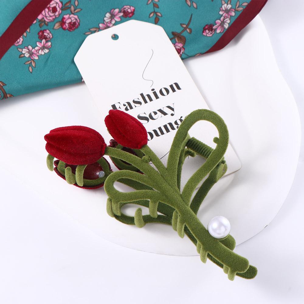 Kẹp Tóc Hình Hoa Tulip / Cá Mập Cỡ Lớn Màu Xanh Lá Lấp Lánh Kiểu Pháp Thời Trang Cho Nữ
