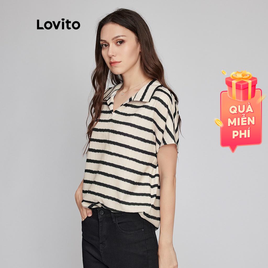 Áo cổ kiểu Lovito họa tiết sọc phong cách thường ngày L26LD024 (màu trắng ngà)