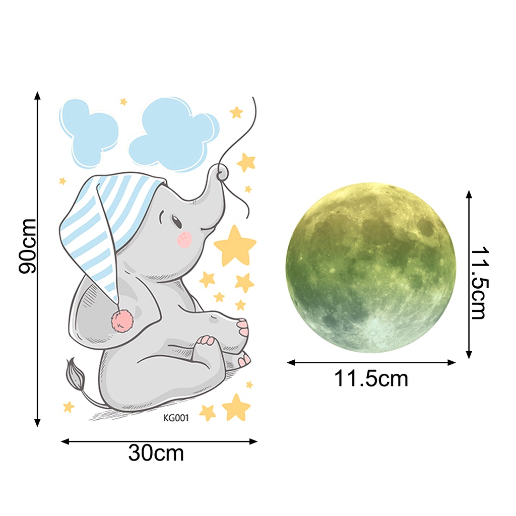 Set 2 Miếng Dán Tường Bằng PVC Phát Quang Hình Chú Voi Độc Đáo Trang Trí Nhà Cửa