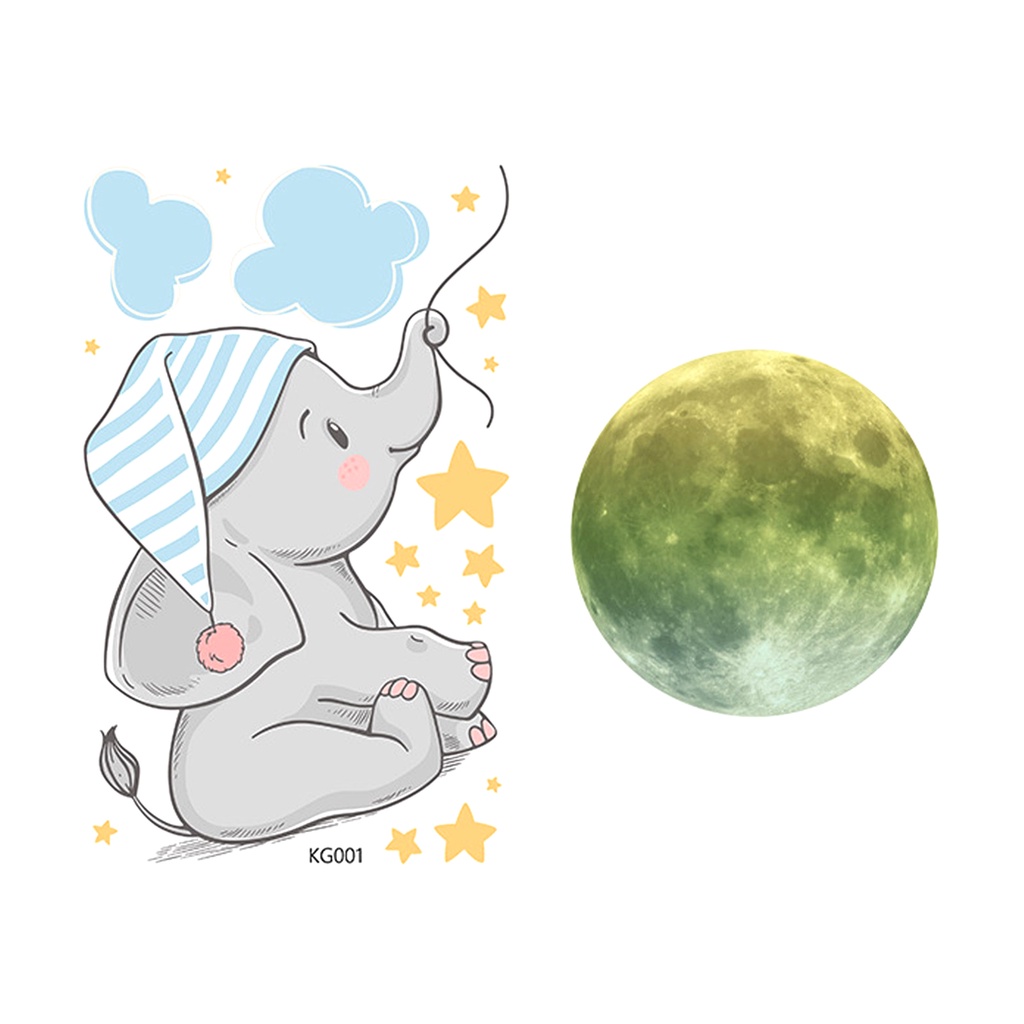 Set 2 Miếng Dán Tường Bằng PVC Phát Quang Hình Chú Voi Độc Đáo Trang Trí Nhà Cửa