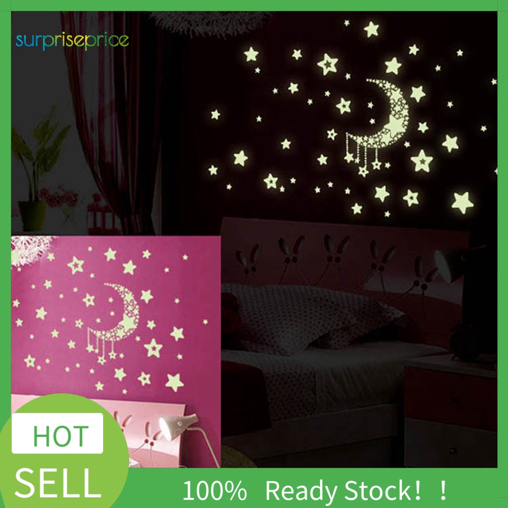 Miếng Dán Tường Dạ Quang Tự Dính Hình Trăng Sao Trang Trí Nhà Cửa DIY