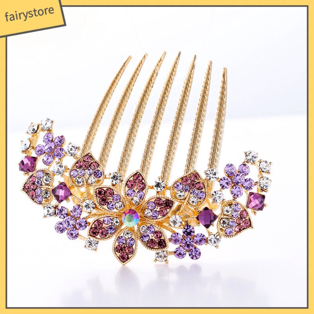 Lược Cài Tóc 7 Răng Đính Đá Nhiều Màu Sắc Chống Trượt Phong Cách Hàn Quốc