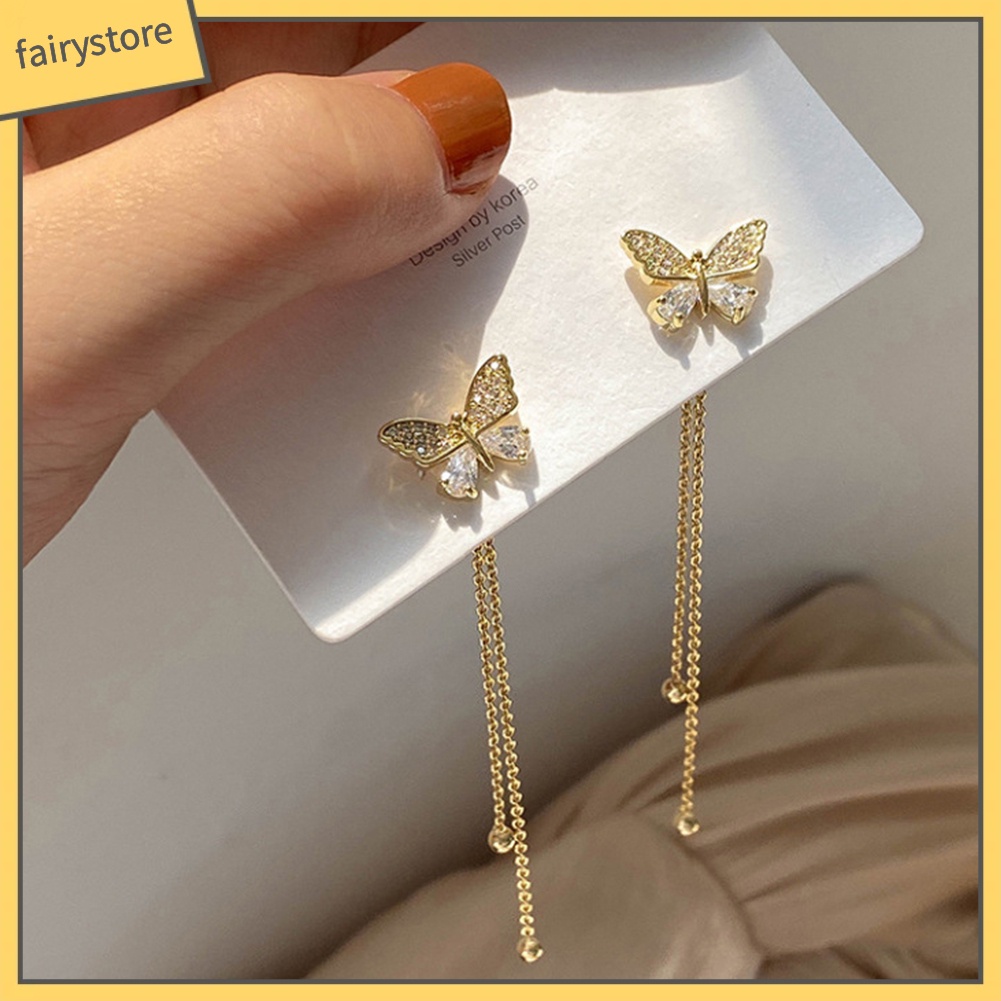 Bông Tai Dài Hình Bướm Bằng Kim Loại Đơn Giản Dành Cho Nữ