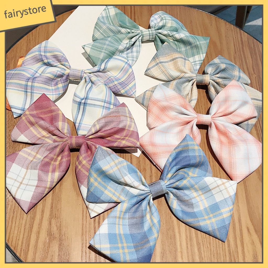 Kẹp Tóc Nơ Vải Kẻ Sọc Caro Phong Cách Vintage Cho Nữ