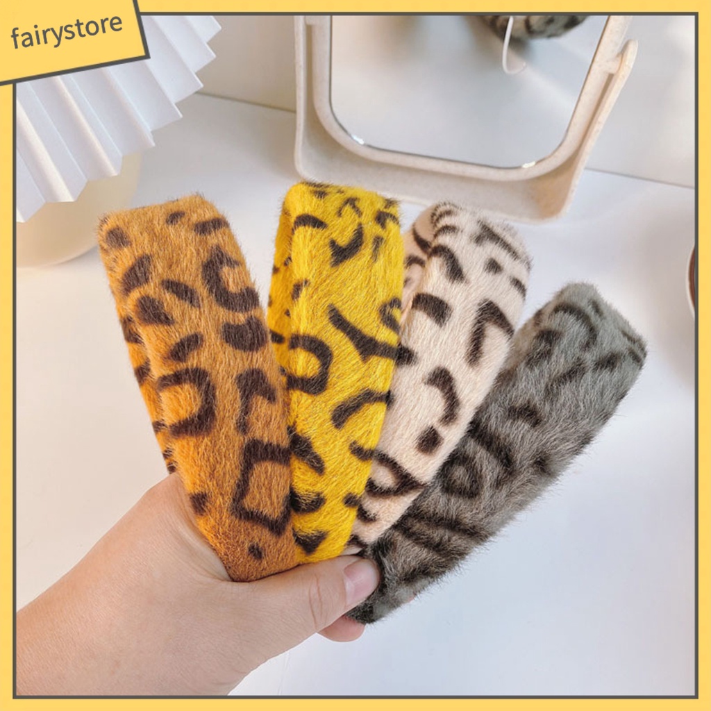 Băng Đô Cài Tóc Phủ Lông Họa Tiết Da Báo Viền Rộng Phong Cách Cổ Điển Thời Trang Cho Nữ