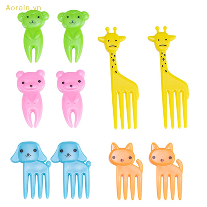 {Aorain} Set 10 Nĩa Ăn Trái Cây Tráng Miệng Hình Động Vật Hoạt Hình Mini Trang Trí Bánh Kem