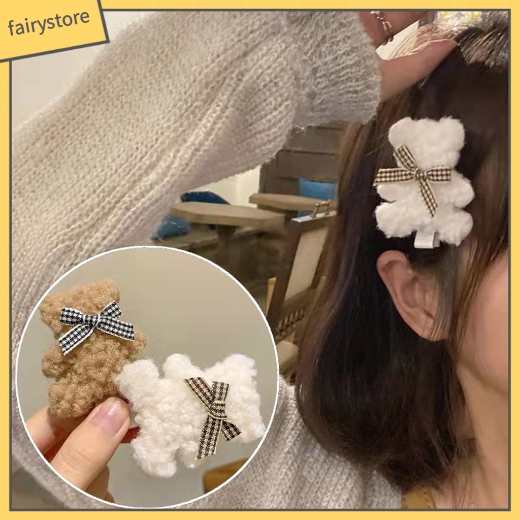 Kẹp Tóc Lông Xù Hình Gấu Dễ Thương Thời Trang Thu Đông Dành Cho Nữ