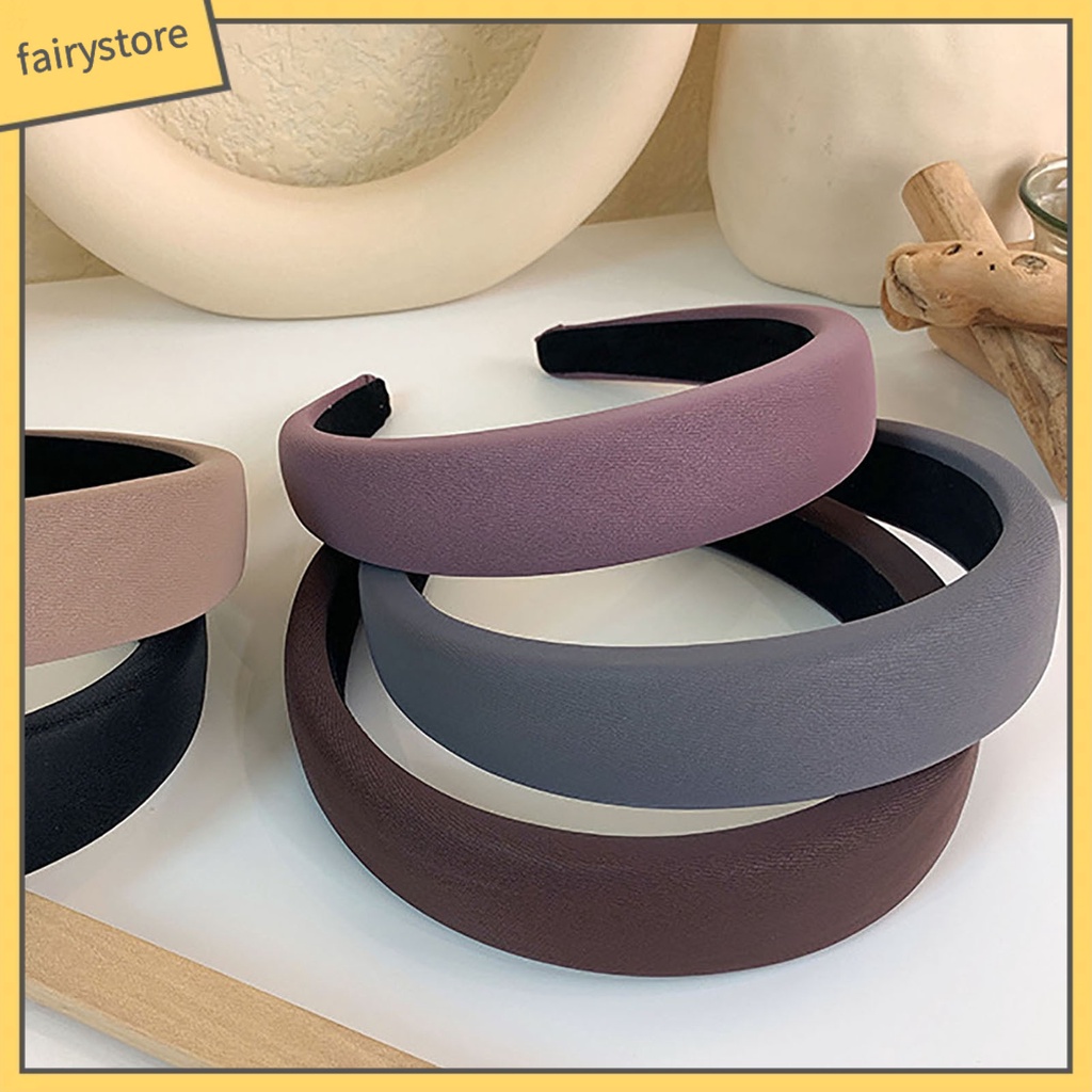Băng Đô Cài Tóc Bản Rộng Bằng Xốp Ổn Định Màu Sắc Trơn Co Giãn