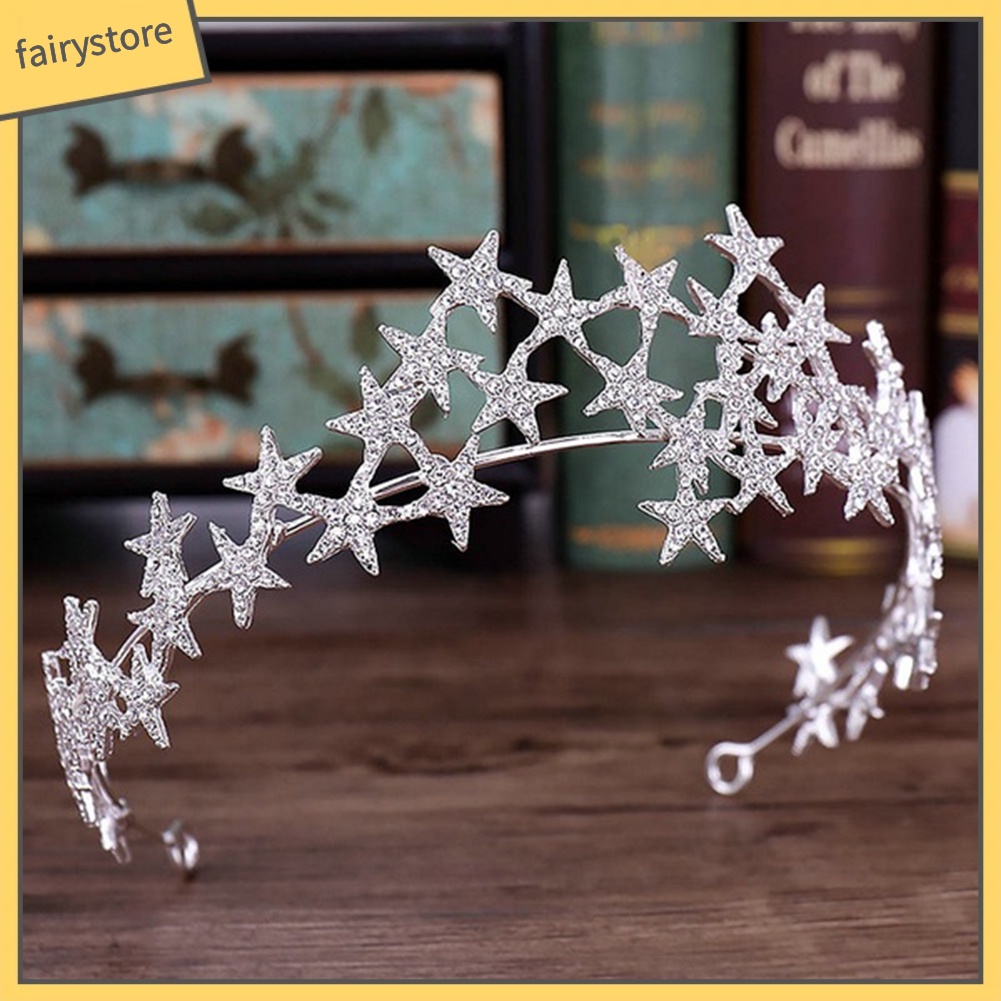 Vương Miện Cài Tóc Hình Ngôi Sao Đính Đá Lấp Lánh Cho Cô Dâu