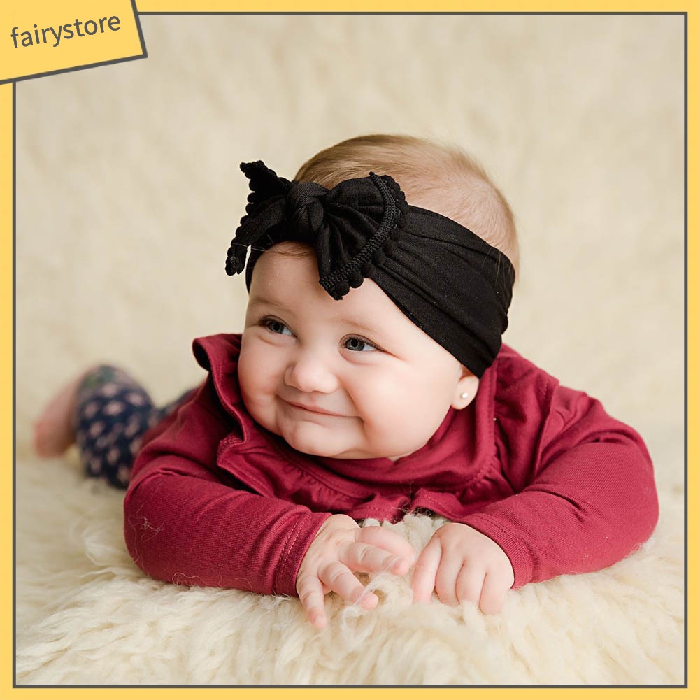 Băng Đô Thắt Nơ Bằng Nylon Mềm Co Giãn Dành Cho Bé Gái