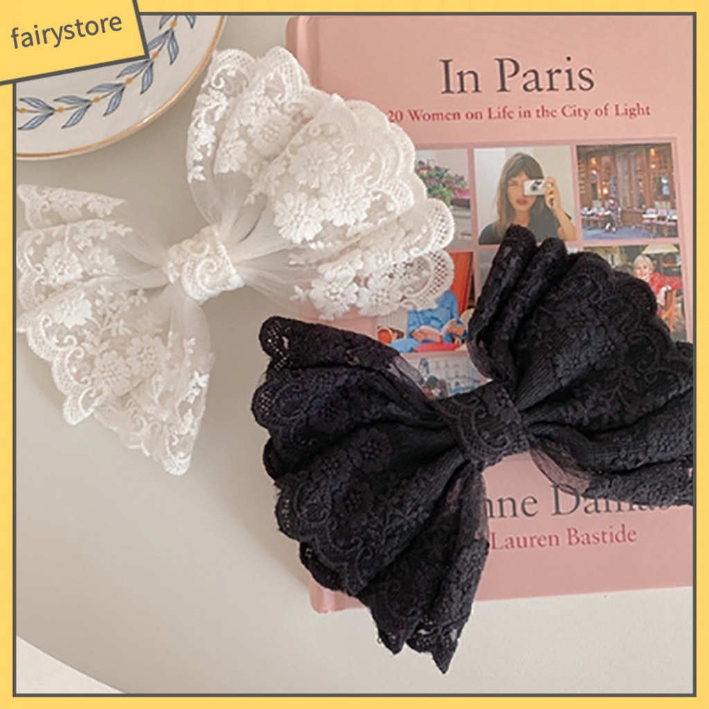 Kẹp Tóc Hình Nơ Phối Ren Chống Trượt Thiết Kế Tinh Tế Thời Trang