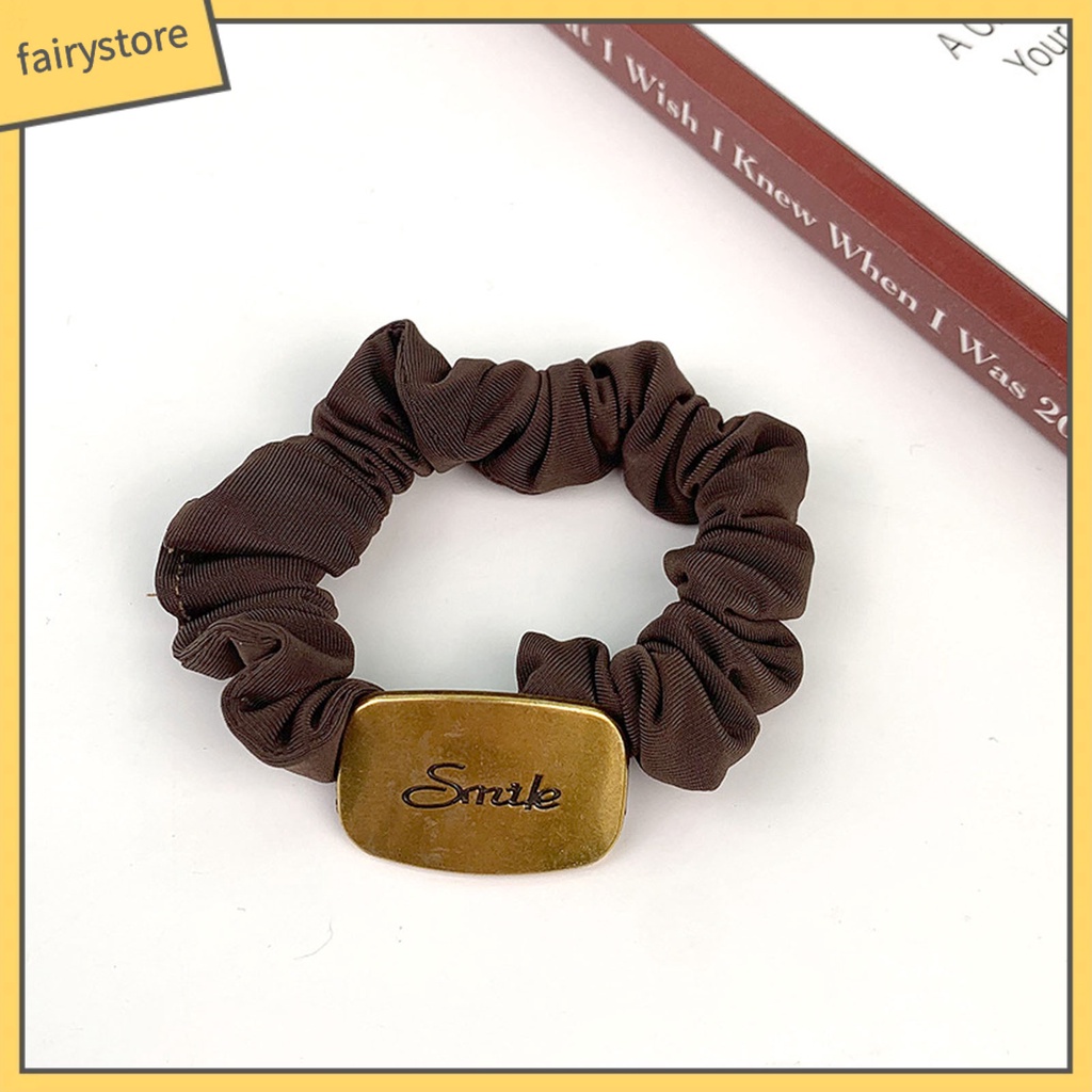 Dây Cột Tóc Co Giãn Đính Hoa Kim Loại Màu Trơn Đơn Giản Cho Nữ