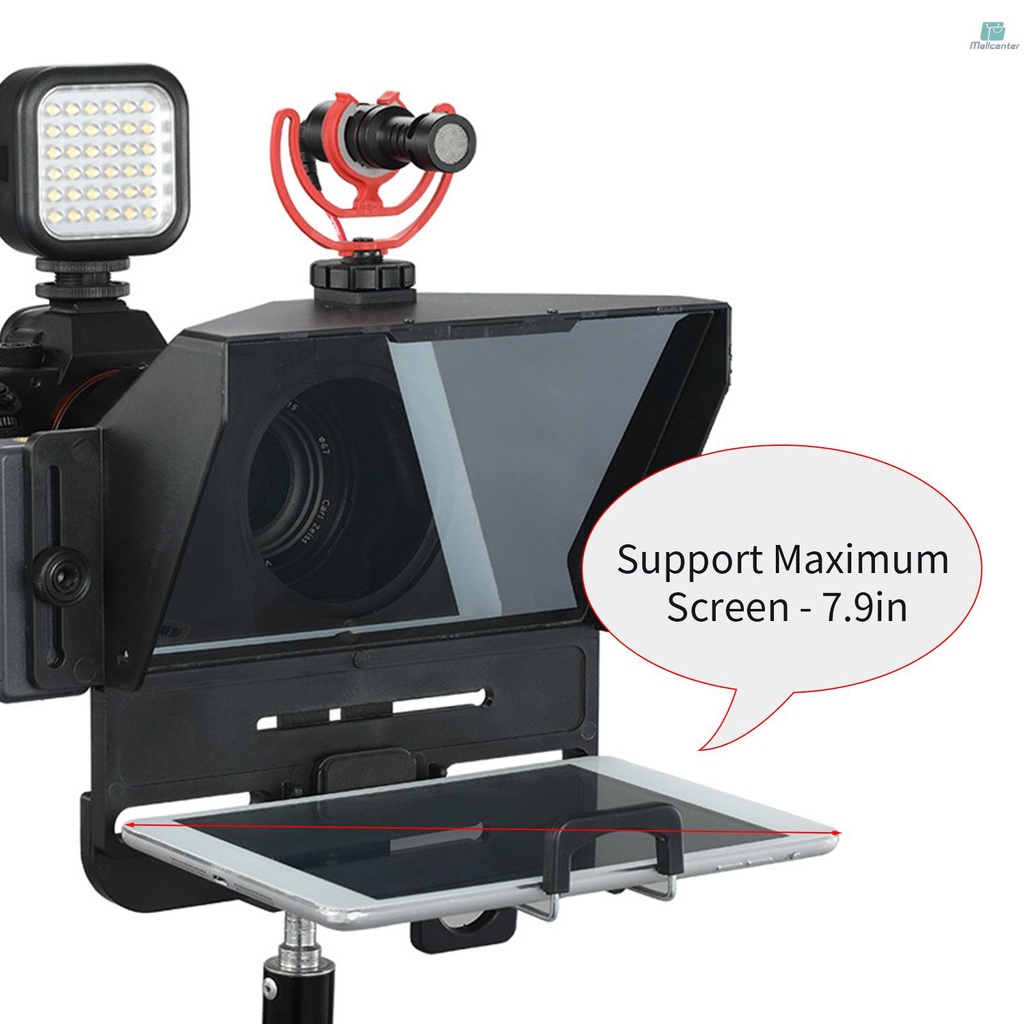 Teleprompter Phone and DSLR Recording Mini Teleprompter for Pad Tablet Portable Smartphone Camera Prompter with Phone Holder Support Wide Lens Adapter Rings for Video Recording Live Streaming Intervie