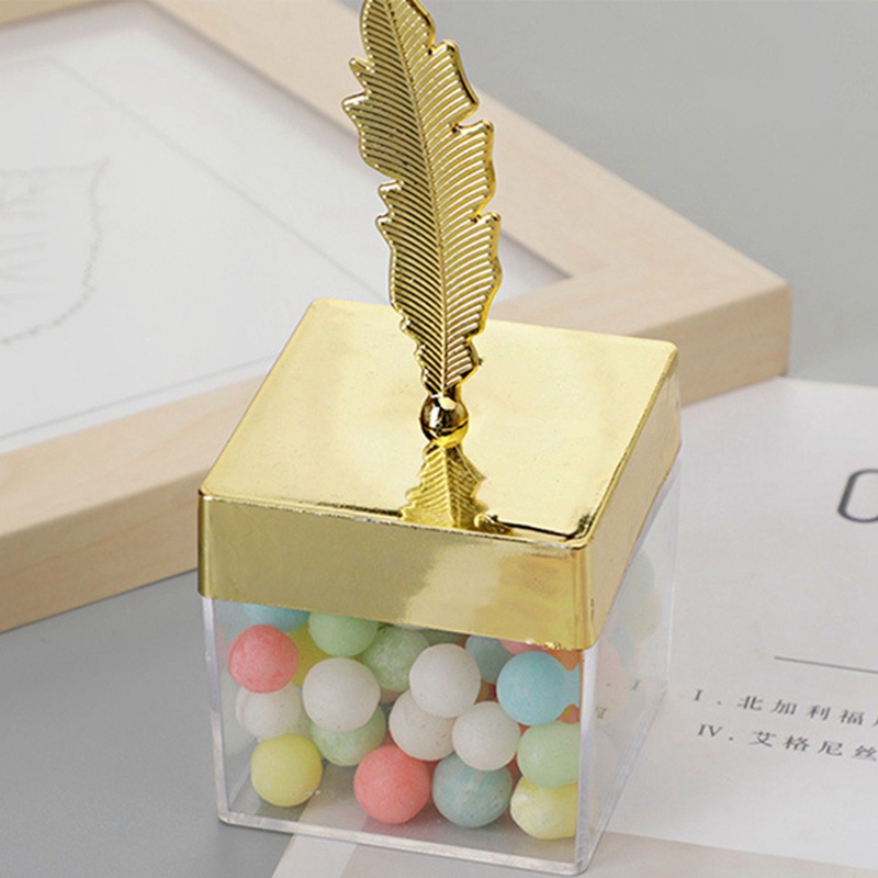 Set 24 Hộp Đựng Kẹo Hình Vuông Trong Suốt Có Nắp Lông Vũ Trang Trí Tiệc Cưới