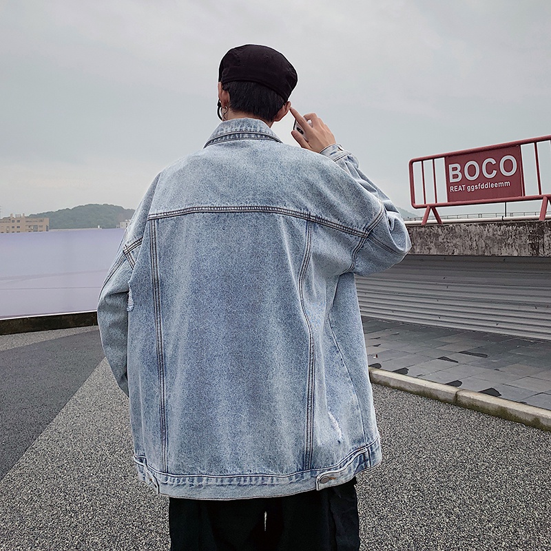 Áo Khoác Denim Dáng Rộng Phong Cách Hàn Quốc Thời Trang Xuân Thu Mới Cho Nam