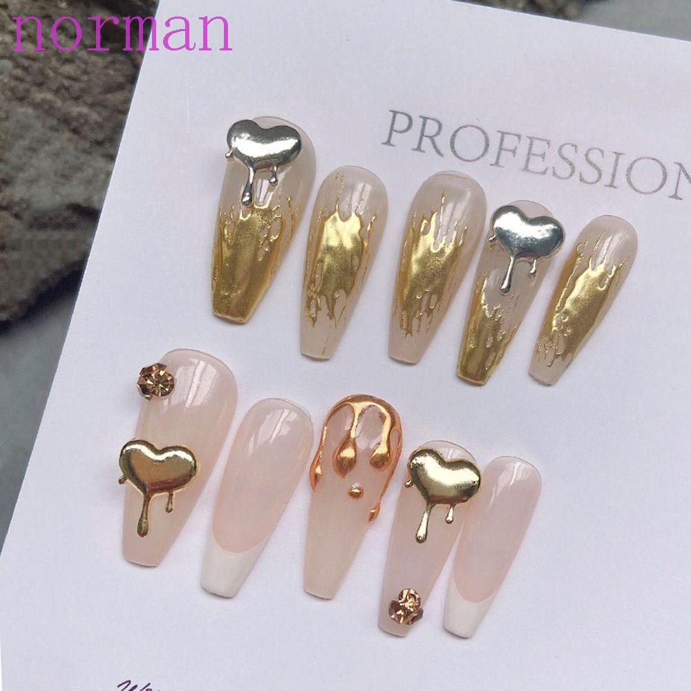 Norman Phụ Kiện Trang Trí Móng Tay Hình Trái Tim / Giọt Nước Bằng Hợp Kim Chrome Phong Cách Punk Charms