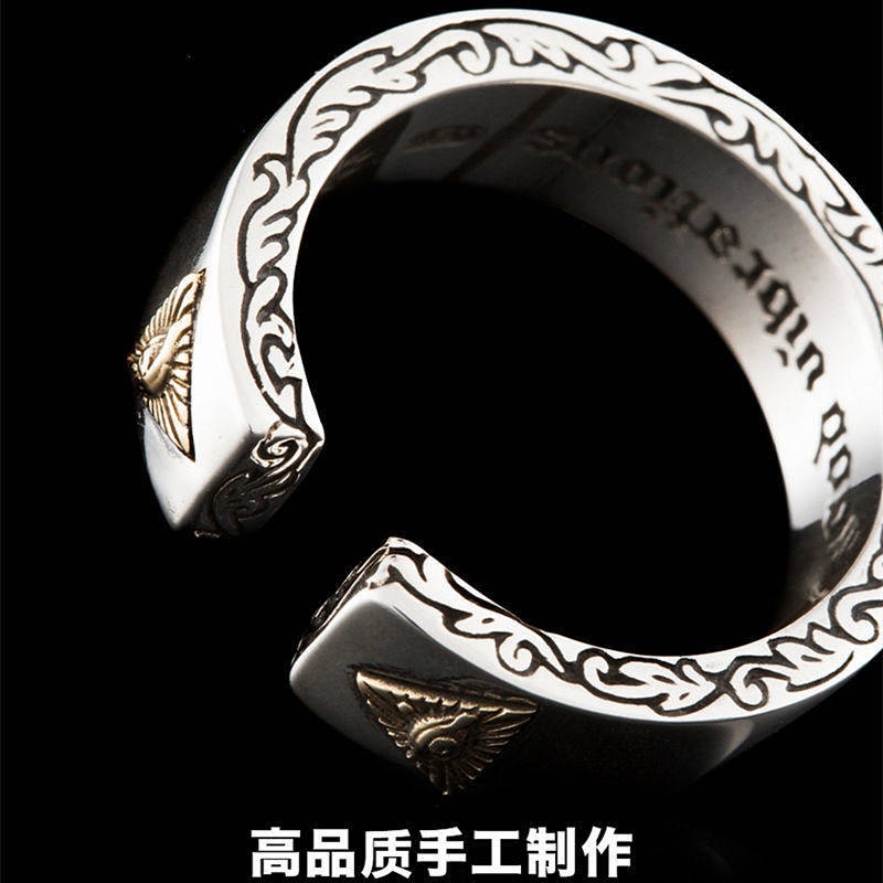 Sterling Silver Eye of God Open Ring Ring Personality Trendy Men and Women Retro Hip Hop Simple Opening Little Finger Ring Dark Style rqbd