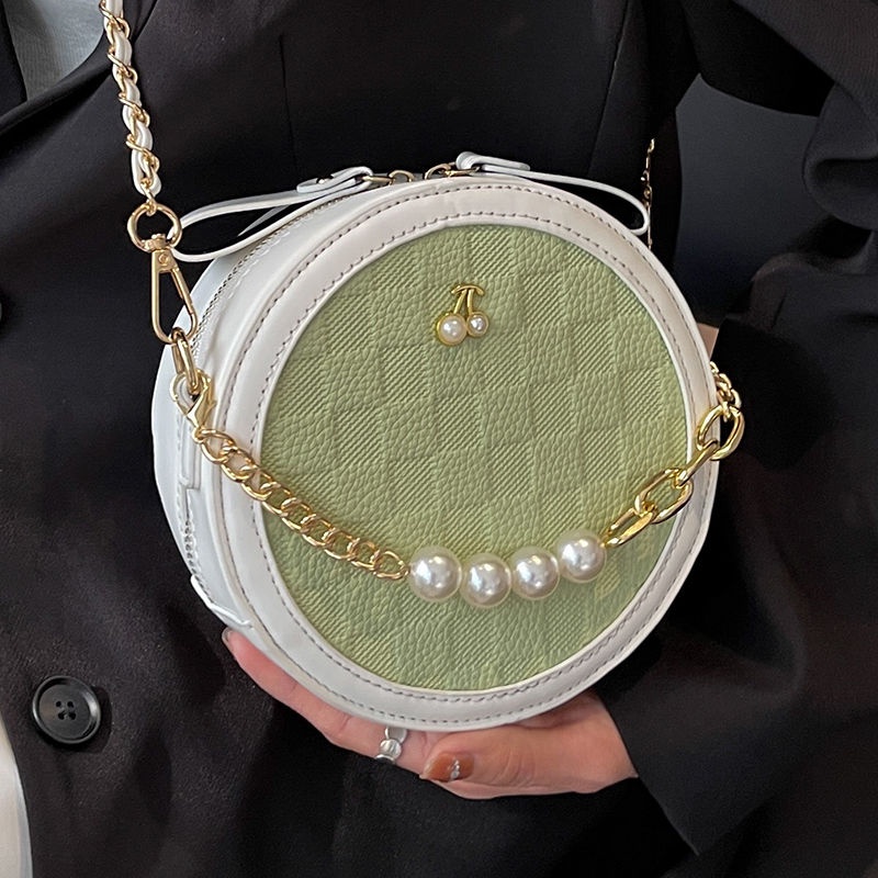 Túi Đeo Chéo Hình Tròn Nhỏ Quai Xích Đính Hạt Ngọc Trai Thời Trang Năm Mới 2023