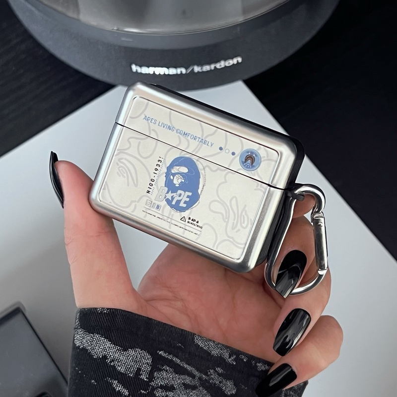 Vỏ Bảo Vệ Hộp Sạc Tai nghe không dây AirPods 1 / 2 gen3 Pro2 2022 Mạ Màu Bạc Thời Trang Có Móc Chống Rơi