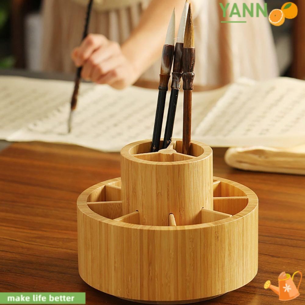 Giá Đỡ Cọ Trang Điểm Hình Tròn Bằng Gỗ Có Thể Xoay 1 Ngăn Tiện Lợi