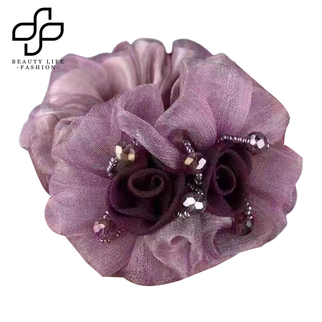 Dây Buộc Tóc Vải Mềm Co Giãn Cao Chống Rơi Đính Hạt Trang Trí Hoa Thời Trang