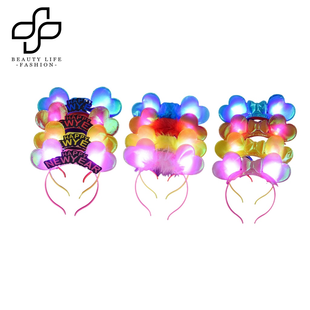 1 Bộ Băng Đô Cài Tóc Hình Trái Tim Lông Vũ Phát Sáng Trang Trí Tiệc Năm Mới