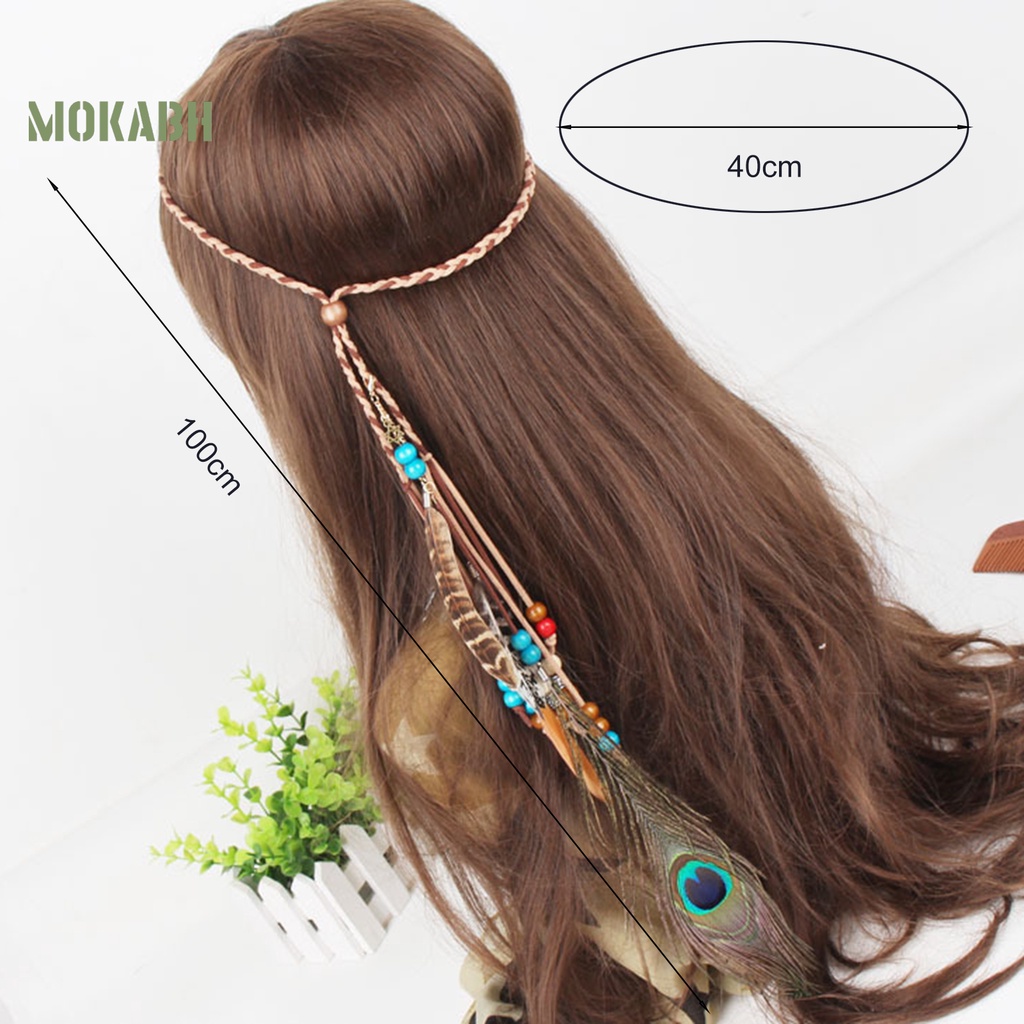 Băng Đô Bện Dây Giả Da Đính Hạt Phong Cách Boho Cổ Điển