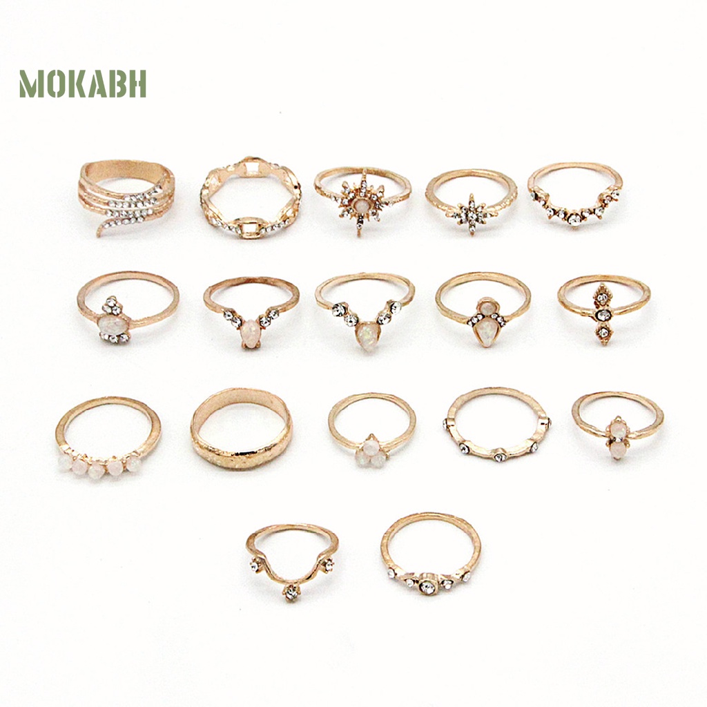 [Mok Abh] set 17 Nhẫn Đeo Giữa Ngón Tay Theo Phong Cách Bohemian