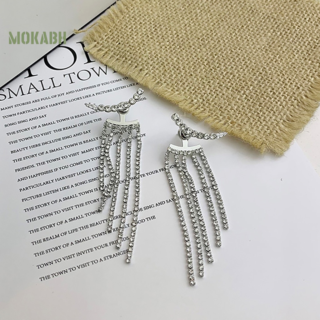 1 Đôi Bông Tai Dạng Tua Rua Màu Bạc Đính Đá Thời Trang Dành Cho Nữ