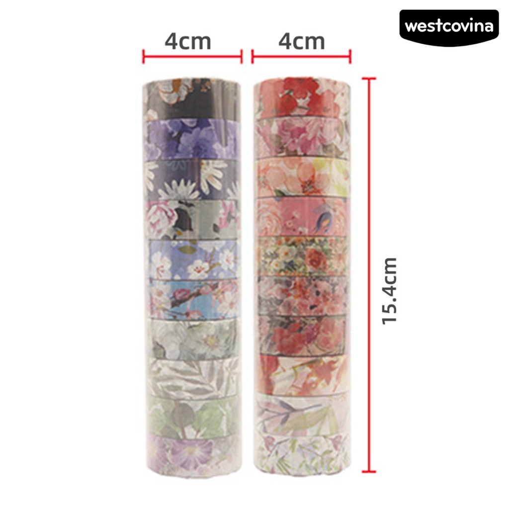 [WSTN]✎Set 20 Cuộn Băng Dính Washi In Họa Tiết Hoa Có Thể Tháo Gỡ Trang Trí Sổ Tay