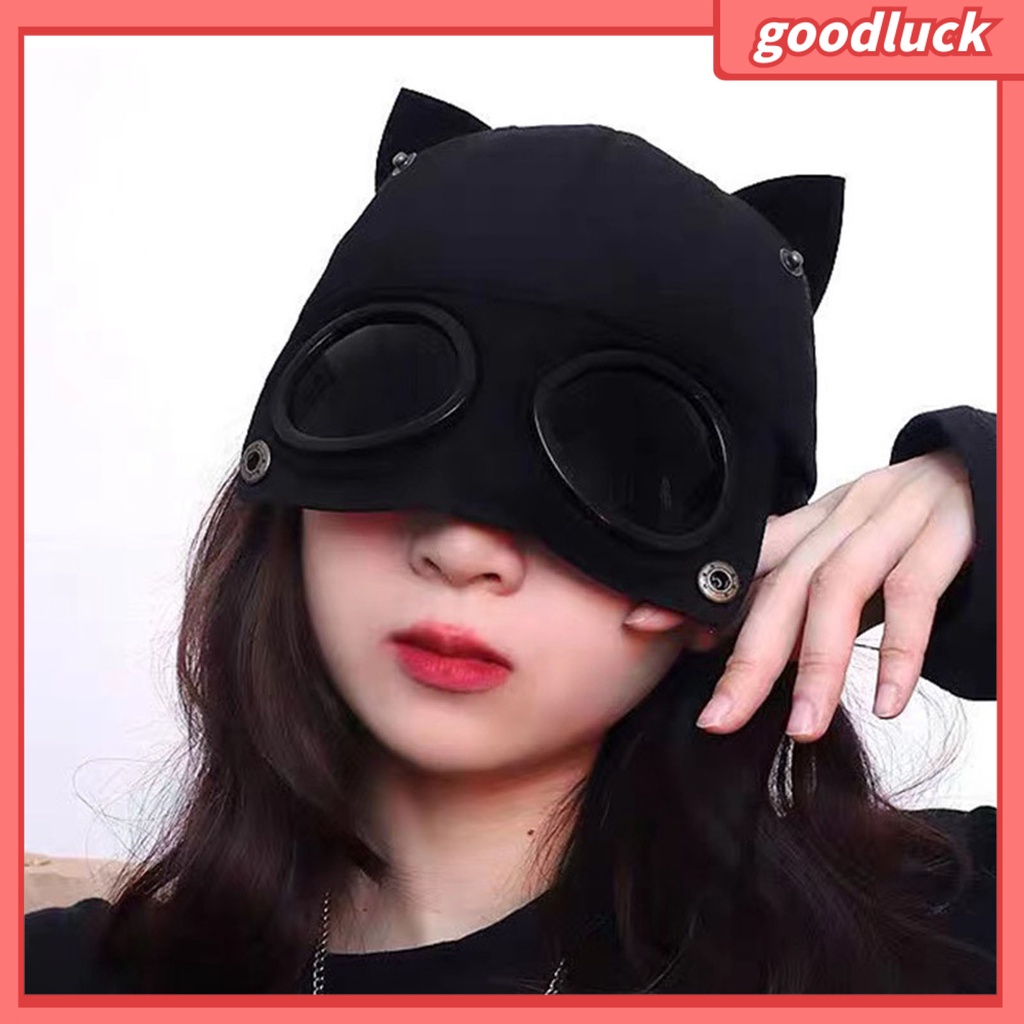 [GLO] Mũ Phi Công Cá Tính Với Kính Râm Trong Suốt Trang Trí Tai Mèo Có Thể Gập Lại Cho Unisex