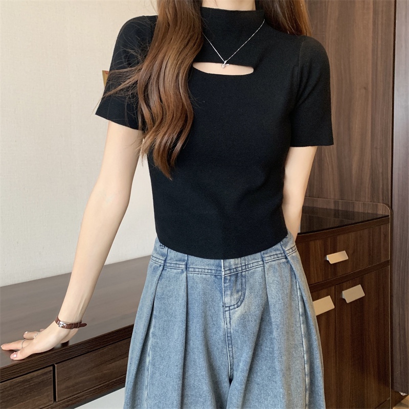 Áo Thun Crop top Tay Ngắn Màu Sắc Đơn Giản Phong Cách Hàn Quốc Quyến Rũ Dành Cho Nữ