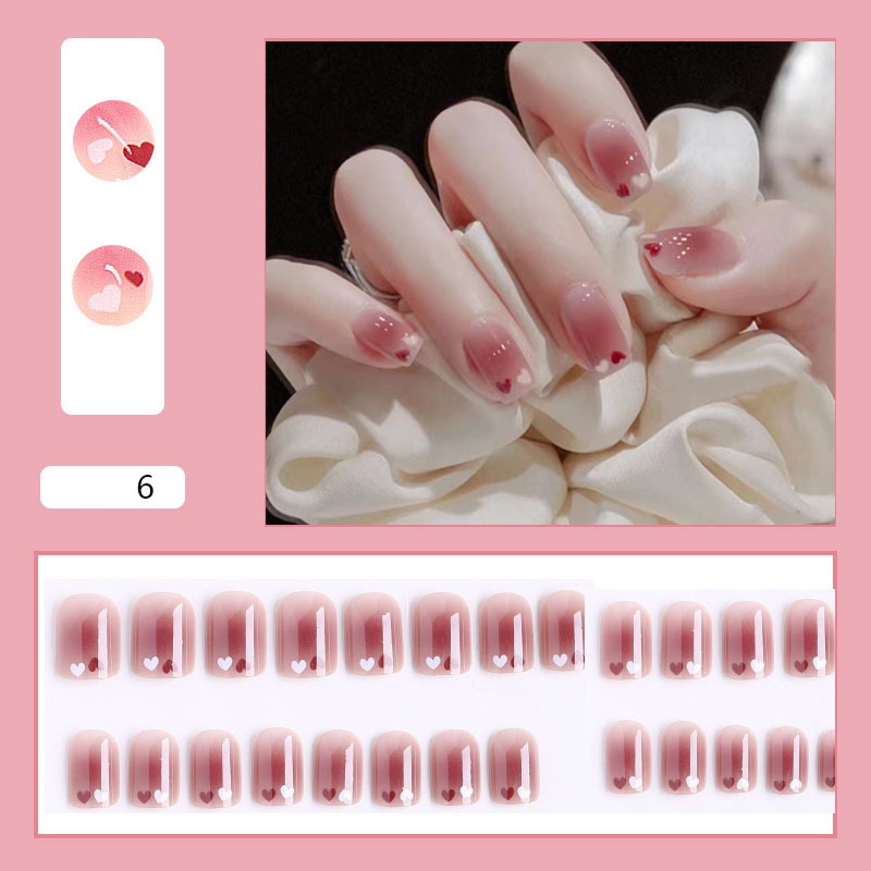 Bộ Móng Tay Giả Ngắn Nhẹ Nhàng Hình Trái Tim Có Thể Đeo Lại